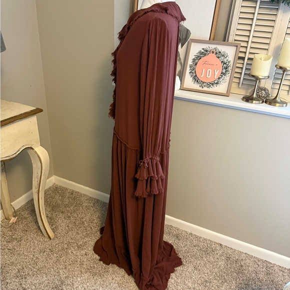 Free People Sweet Darlin Elegant Brown Ruffle Maxi Dress - Picture 6 of 9
